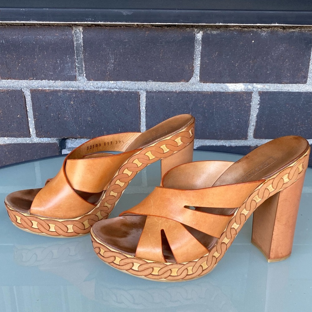Casadei tan leather platform sandals chain details
